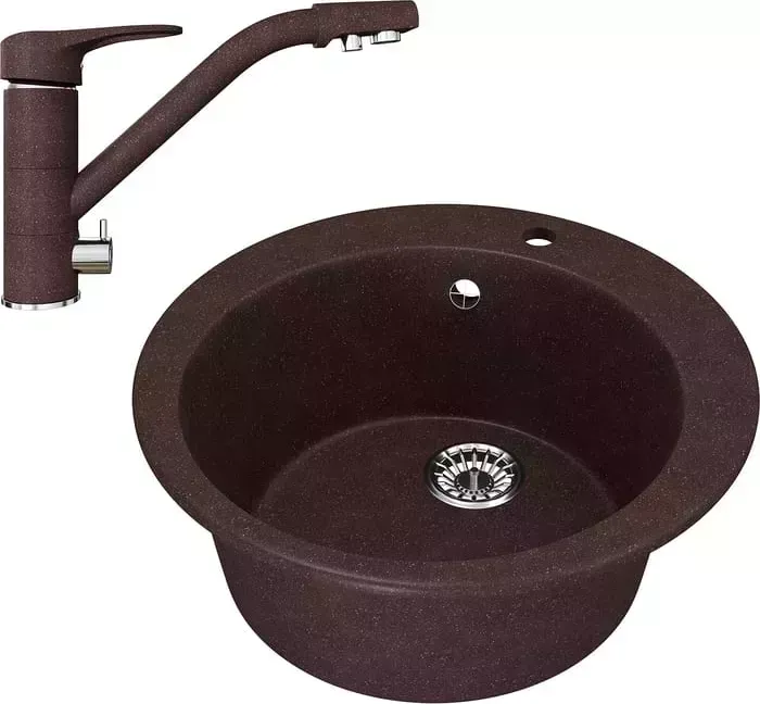 Мойка кухонная и смеситель Mixline и смеситель ML-GM13 50 шоколад 345 (4660105233145, 4660105234128)