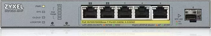 Коммутатор ZyXEL NebulaFlex Pro GS1350-6HP-EU0101F 5G 1SFP 5PoE+ 60W управляемый