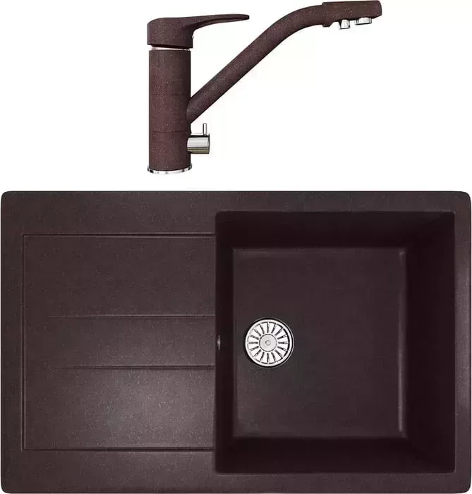 Мойка кухонная и смеситель Mixline и смеситель ML-GM31 80х50 с крылом, шоколад 345 (4660105233442, 4660105234128)