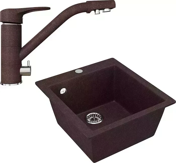 Мойка кухонная и смеситель Mixline и смеситель ML-GM14 40х50 шоколад 345 (4660105233152, 4660105234128)