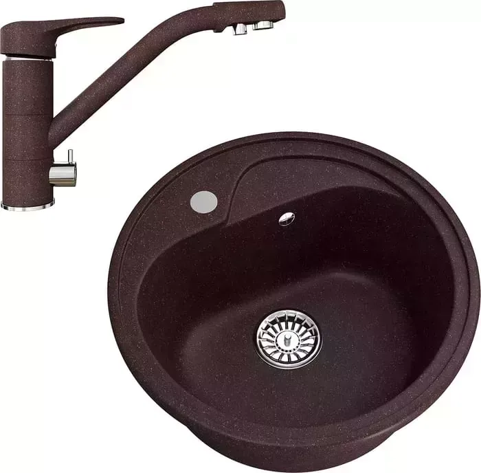 Мойка кухонная и смеситель Mixline и смеситель ML-GM10 45 шоколад 345 (4660105233107, 4660105234128)