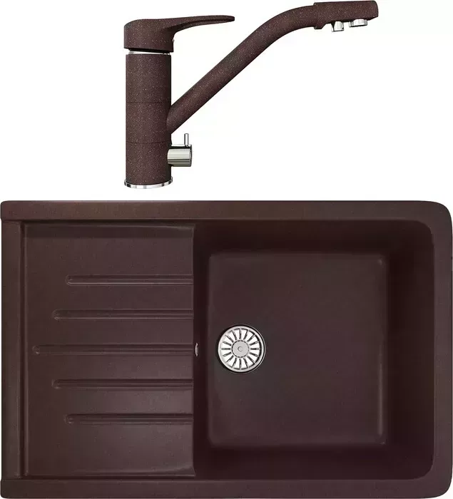 Мойка кухонная и смеситель Mixline и смеситель ML-GM19 75х50 с крылом, шоколад 345 (4660105233220, 4660105234128)