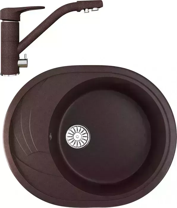 Мойка кухонная и смеситель Mixline и смеситель ML-GM17 55х45 с крылом, шоколад 345 (4660105233183, 4660105234128)