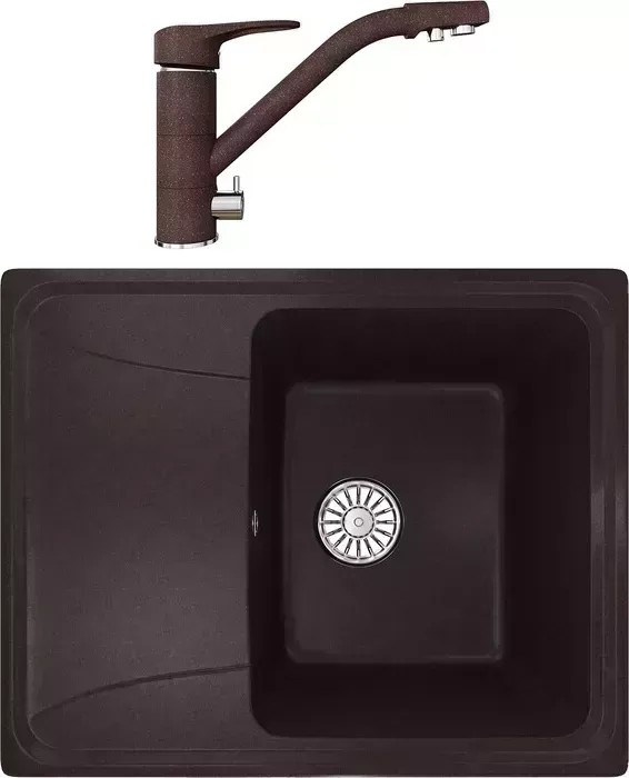Мойка кухонная и смеситель Mixline и смеситель ML-GM26 60х50 с крылом, шоколад 345 (4660105233343, 4660105234128)