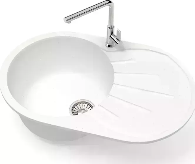 Мойка кухонная Glanz J-110-31 белая, матовая, с сифоном