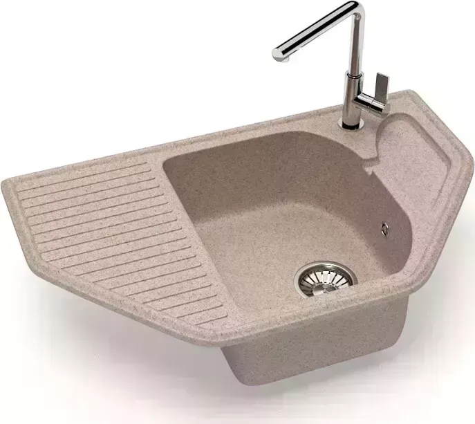 Мойка кухонная Glanz J-022-34 песочная, матовая, с сифоном