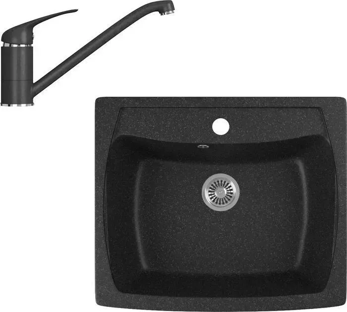 Мойка кухонная и смеситель GREENSTONE и смеситель GRS-03-308, GS-001-308 черный