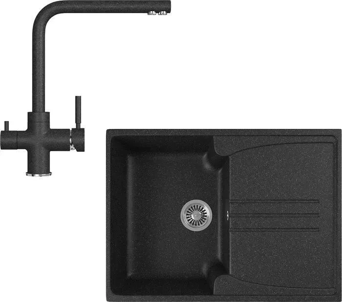 Мойка кухонная и смеситель GREENSTONE и смеситель GRS-40s-308, GS-005-308 черный