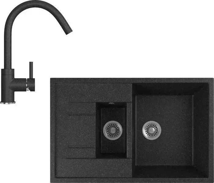 Мойка кухонная и смеситель GREENSTONE и смеситель GRS-21K-308, GS-003-308 черный