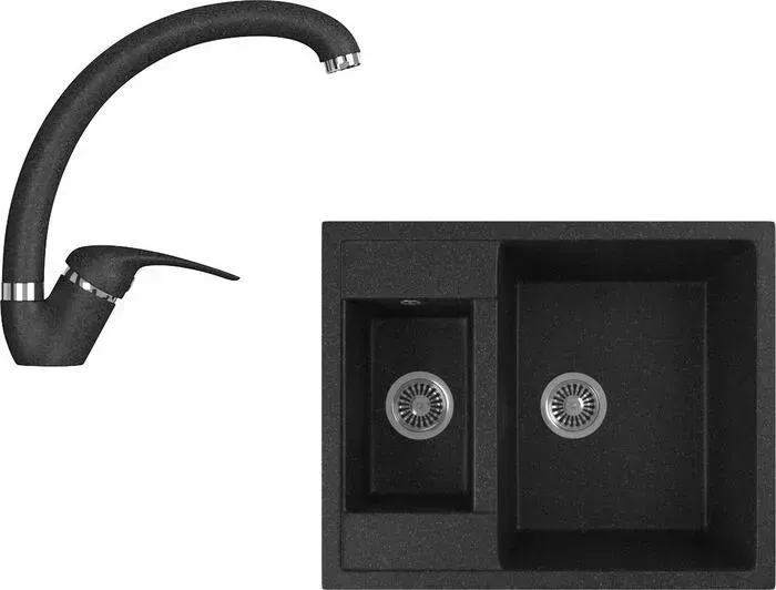 Мойка кухонная и смеситель GREENSTONE и смеситель GRS-21-308, GS-002-308 черный