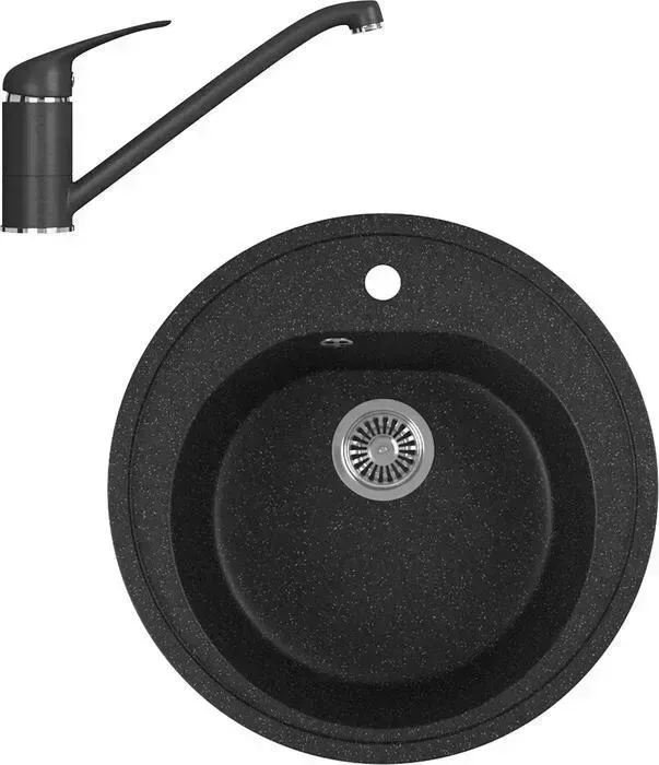 Мойка кухонная и смеситель GREENSTONE и смеситель GRS-08-308, GS-001-308 черный