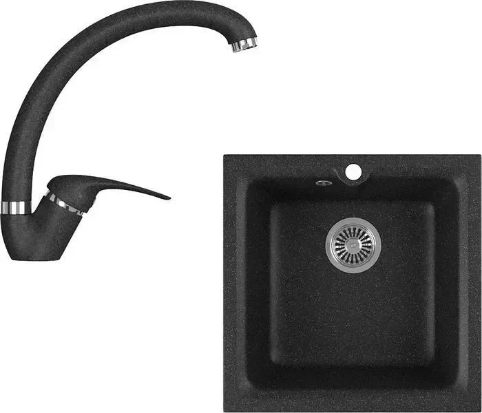 Мойка кухонная и смеситель GREENSTONE и смеситель GRS-42-308, GS-002-308 черный