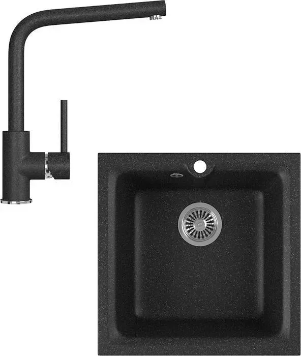 Мойка кухонная и смеситель GREENSTONE и смеситель GRS-42-308, GS-004-308 черный