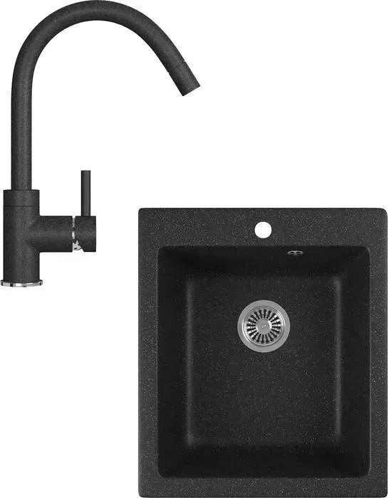 Мойка кухонная и смеситель GREENSTONE и смеситель GRS-17-308, GS-003-308 черный