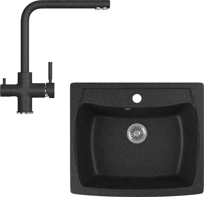 Мойка кухонная и смеситель GREENSTONE и смеситель GRS-03-308, GS-005-308 черный
