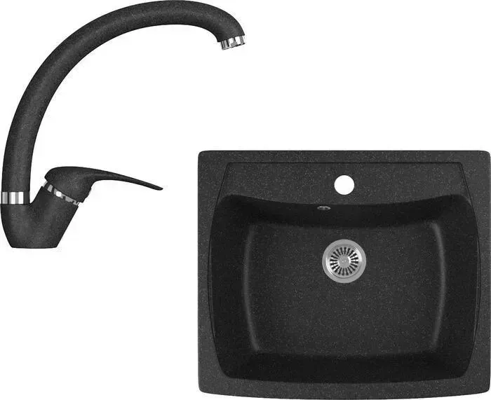 Мойка кухонная и смеситель GREENSTONE и смеситель GRS-03-308, GS-002-308 черный