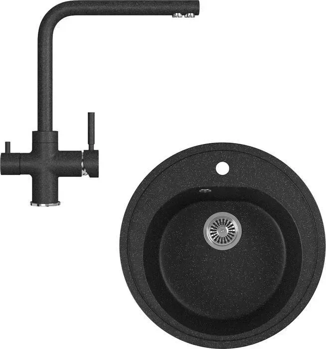 Мойка кухонная и смеситель GREENSTONE и смеситель GRS-08-308, GS-005-308 черный