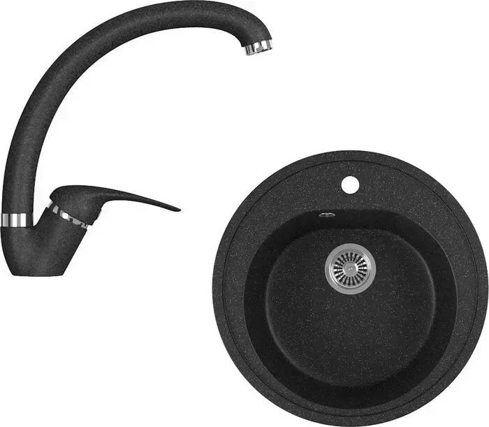 Мойка кухонная и смеситель GREENSTONE и смеситель GRS-08-308, GS-002-308 черный