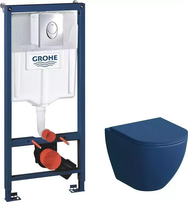 Комплект унитаза с инсталляцией Grossman с Grohe, сиденье микролифт, синий матовый (GR-4455BLMS, 38721001)