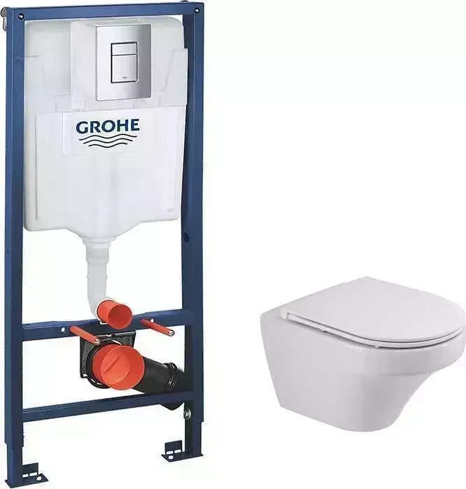 Комплект унитаза с инсталляцией CEZARES Duet с Grohe, кнопка хром, сиденье микролифт CZR-870-SC