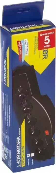 Сетевой фильтр VEKTOR SOFT, 6 роз. с/з, 5м 002700