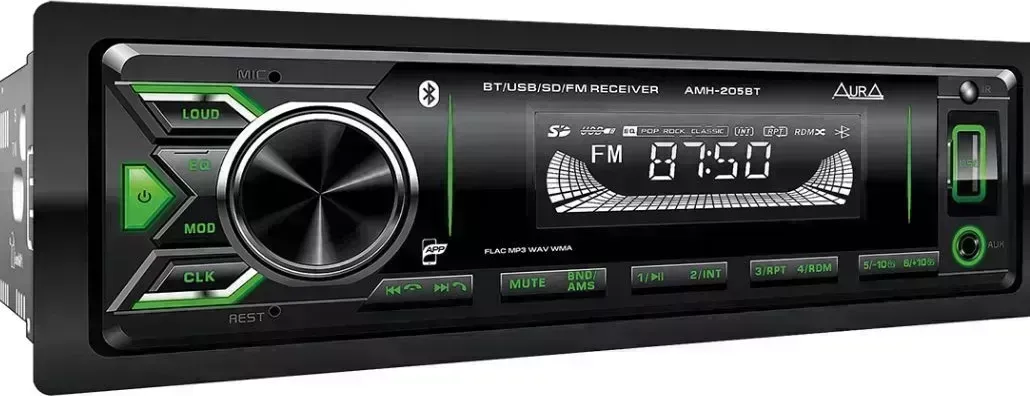 Автомагнитола AURA AMH-205BT USB/SD ресивер зеленый