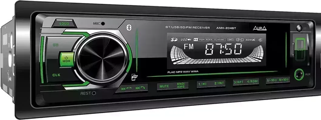 Автомагнитола AURA AMH-204BT USB/SD ресивер зеленая подсветка