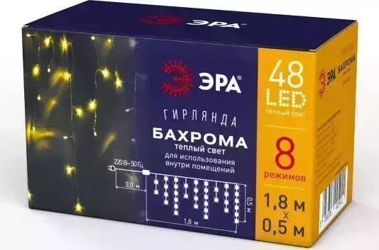 Гирлянда ЭРА (Б0041899) ENIB-01B Бахрома 1,8м теплый свет 8 режимов