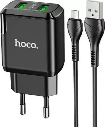 Сетевой адаптер HOCO (6931474738974) N6m Black + кабель MICRO USB