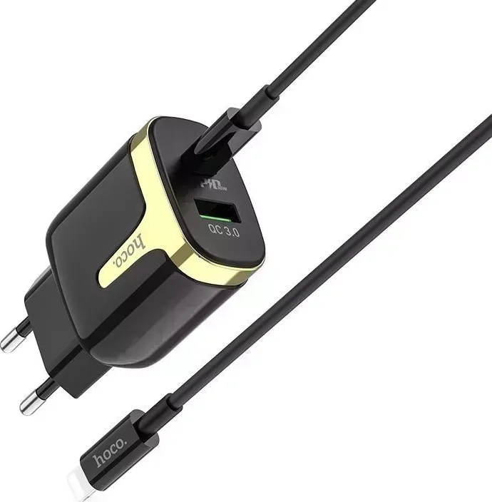 Сетевой адаптер HOCO (6931474727633) C79A 2USB 3.1A PD 18W+QC3.0 LIGHTING TYPE-C 1м черный