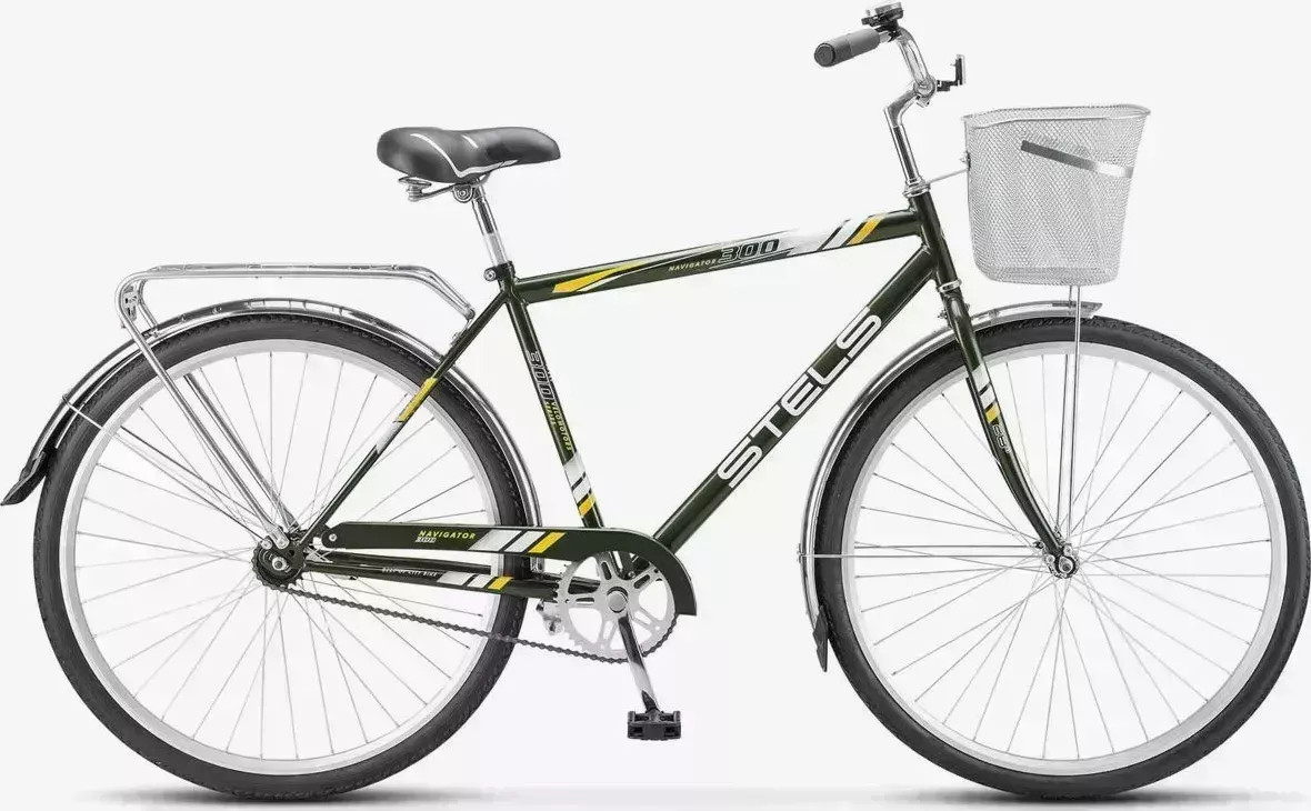 Велосипед STELS Navigator-300 С 28" Z010 LU101059 LU094715 20" Оливковый 2023 +корзина