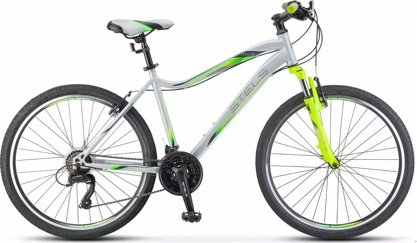 Велосипед STELS Miss-5000 V 26" V050 LU096326 LU092038 18" Серебристый/салатовый 2021