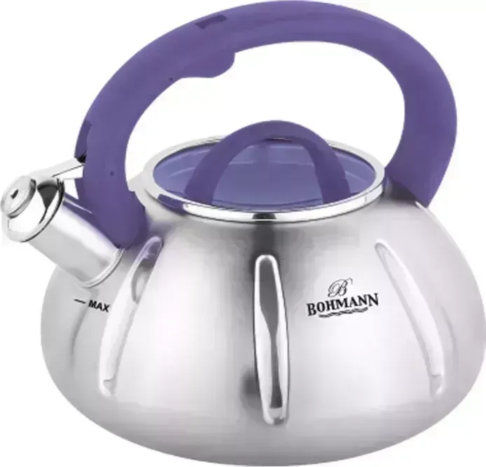 Чайник BOHMANN BH - 9918 P/ 3,0 л./фиолетовый цвет/ Стеклянная, цветная крышка /(х12) чайник со свистком BH - P/
