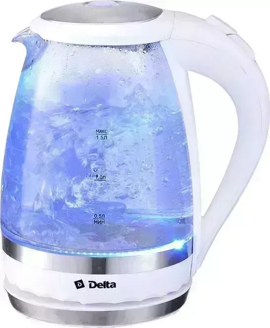 Чайник электрический DELTA DL-1202 стекло белый