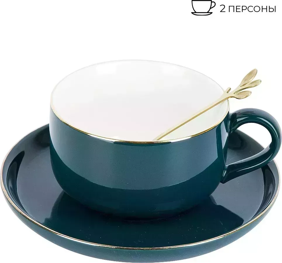 Чайный набор NOUVELLE HOME 4пр. с ложками "Royal line. Emerald" (2 персоны) v=350мл. (подарочная упаковка) 1930016