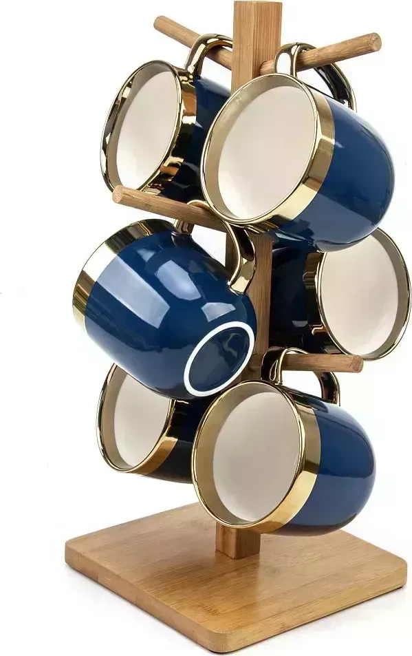 Чайный набор NOUVELLE HOME из 6 кружек на подставке "Royal line. Midnight Blue" v=320 мл (фарфор) (подарочная упаковка) 2410077