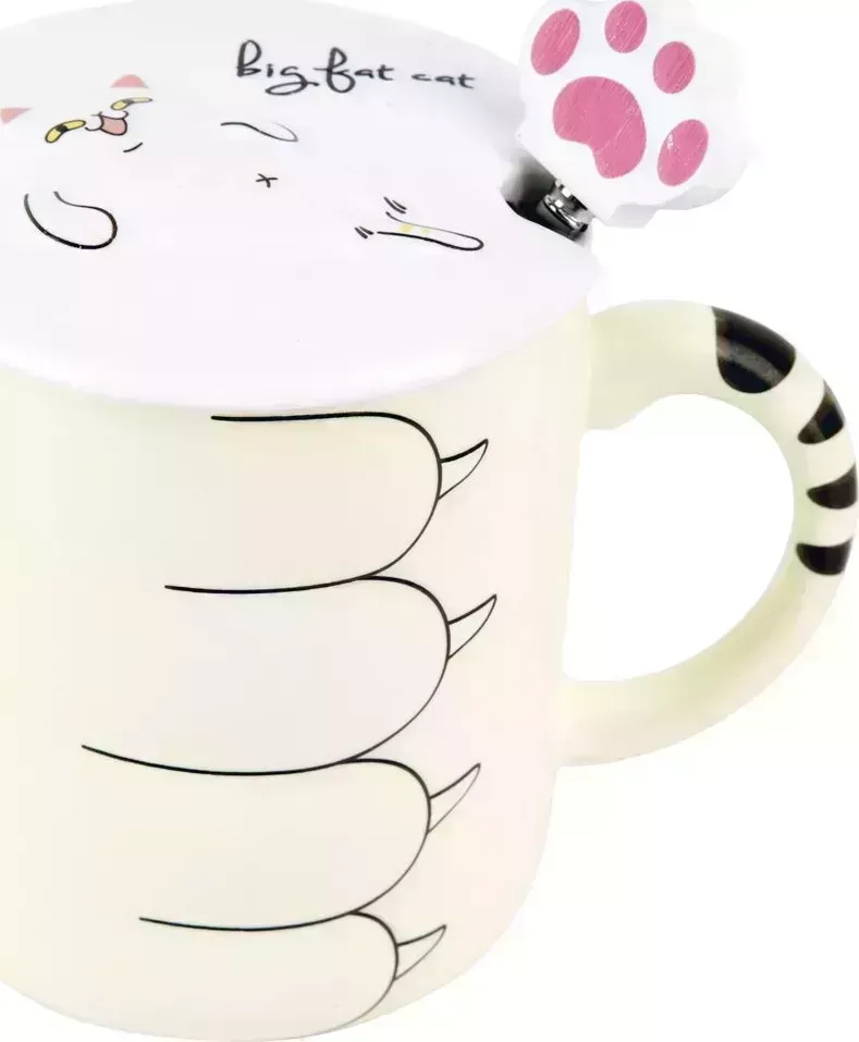 Кружка NOUVELLE HOME с крышкой и ложкой "Big fat cat" (желтая) v=430 мл (подарочная упаковка) 1760184-3