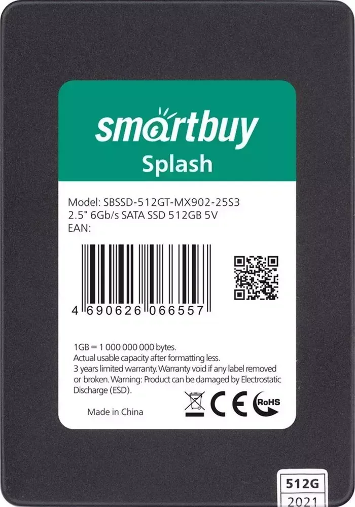 Накопитель SSD SMARTBUY (SBSSD-512GT-MX902-25S3) 2,5" splash 512gb tlc sata3