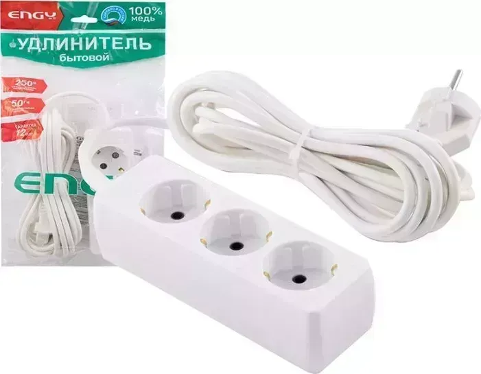Удлинитель ENGY "Гранд" 3м/3роз. с заземлением (ПВС 3х0,75) черный (186738)