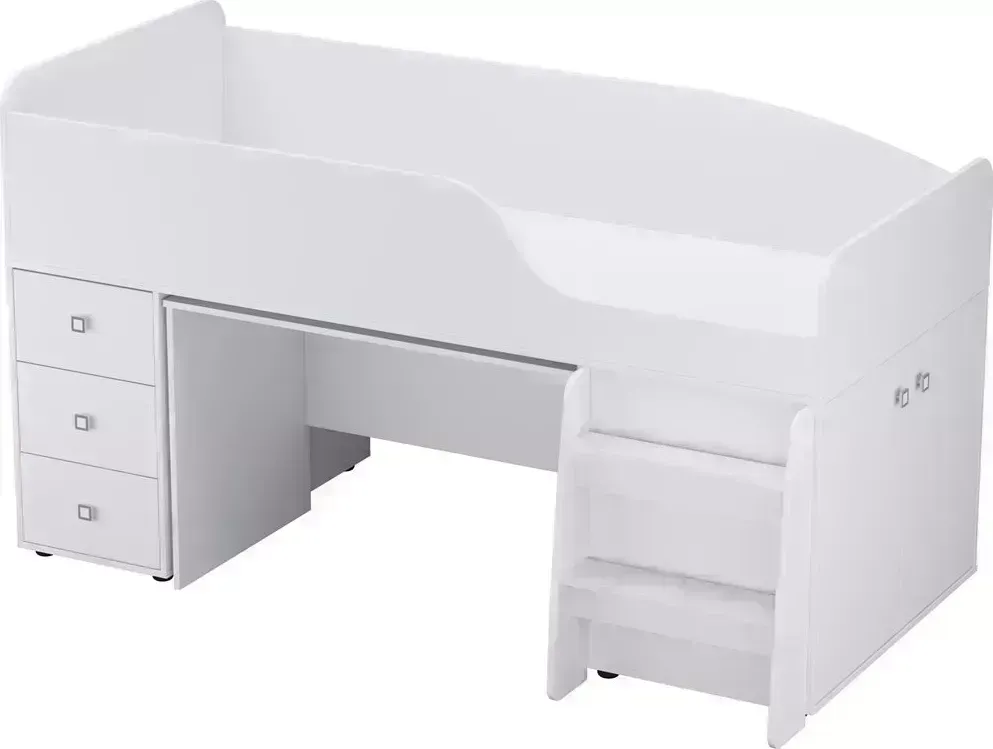 Кровать POLINI -чердак детская kids Simple 4500 с рабочей зоной, белый (5кор)