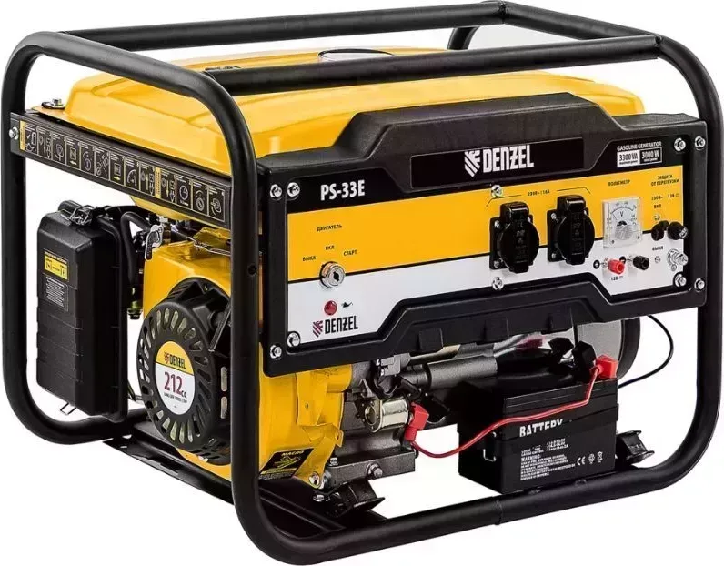 Генератор DENZEL PS-33E бензиновый, 3.3 кВт, 230В, 15 л, электростартер 94537