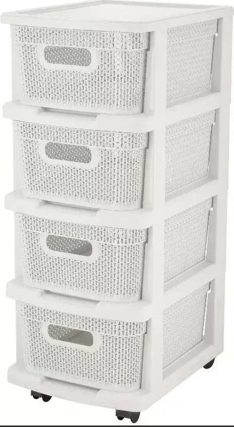Комод KEEPLEX KL379622048 Ajur с корзинами на колесиках четырехсекционный компакт 37х30х69см белое облако
