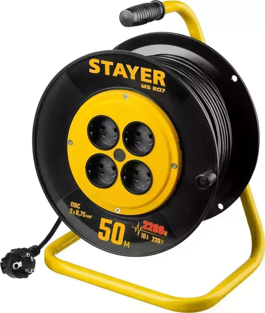 Удлинитель STAYER на катушке ПВС 2х0.75 50м 2200Вт, MS 207 55073-50