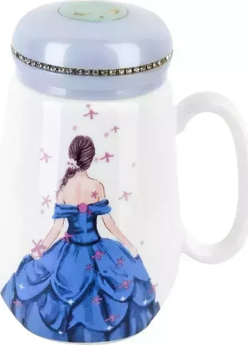 Кружка NOUVELLE HOME с крышкой "Lady" (желтая) v=500 мл (подарочная упаковка) 1760181-2