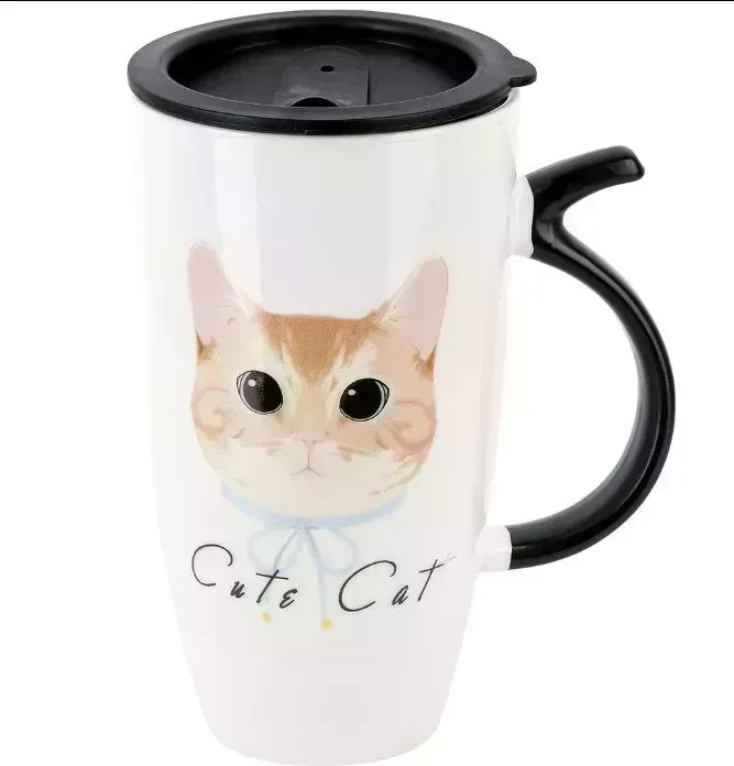Кружка NOUVELLE HOME с крышкой "Cute cat" (голубая) v=600 мл (подарочная упаковка) 1760173-3
