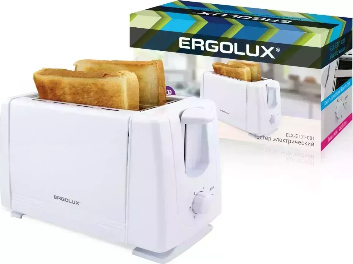 Тостер ERGOLUX ELX-ET01-C01 NEW белый (220-240 В, 700 Вт)