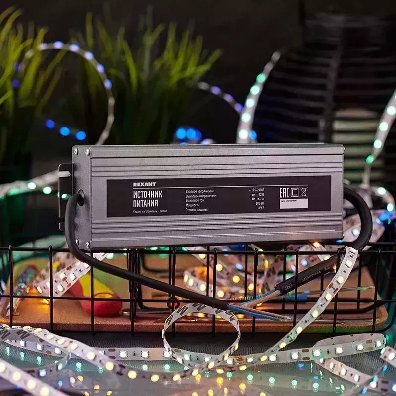 Блок питания REXANT (200-200-2) Источник 12 V 200 W с проводами, влагозащищенный (IP67) Al