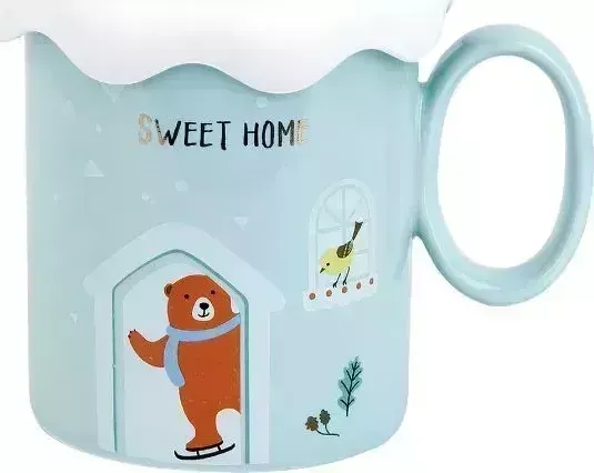Кружка NOUVELLE HOME с крышкой (из силикона) "Sweet home" v=450мл. (4 вида) (подарочная упаковка) 9902902