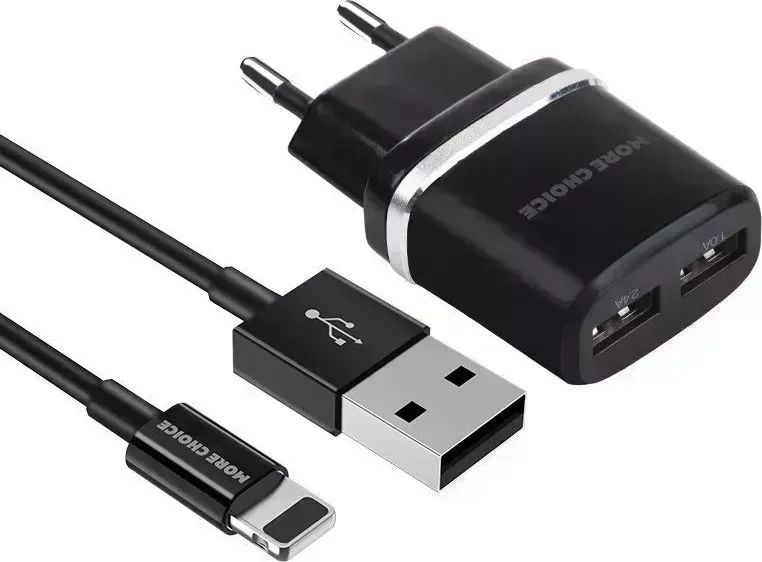 Сетевой адаптер MORE CHOICE (4627151190013) NC22i 2USB 2.4A для Apple 8-pin Black