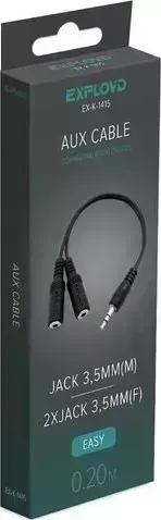 Кабель EXPLOYD EX-K-1415 AUX Jack3,5mm (M) - 2xJack3,5mm (F) 0.20M круглый чёрный